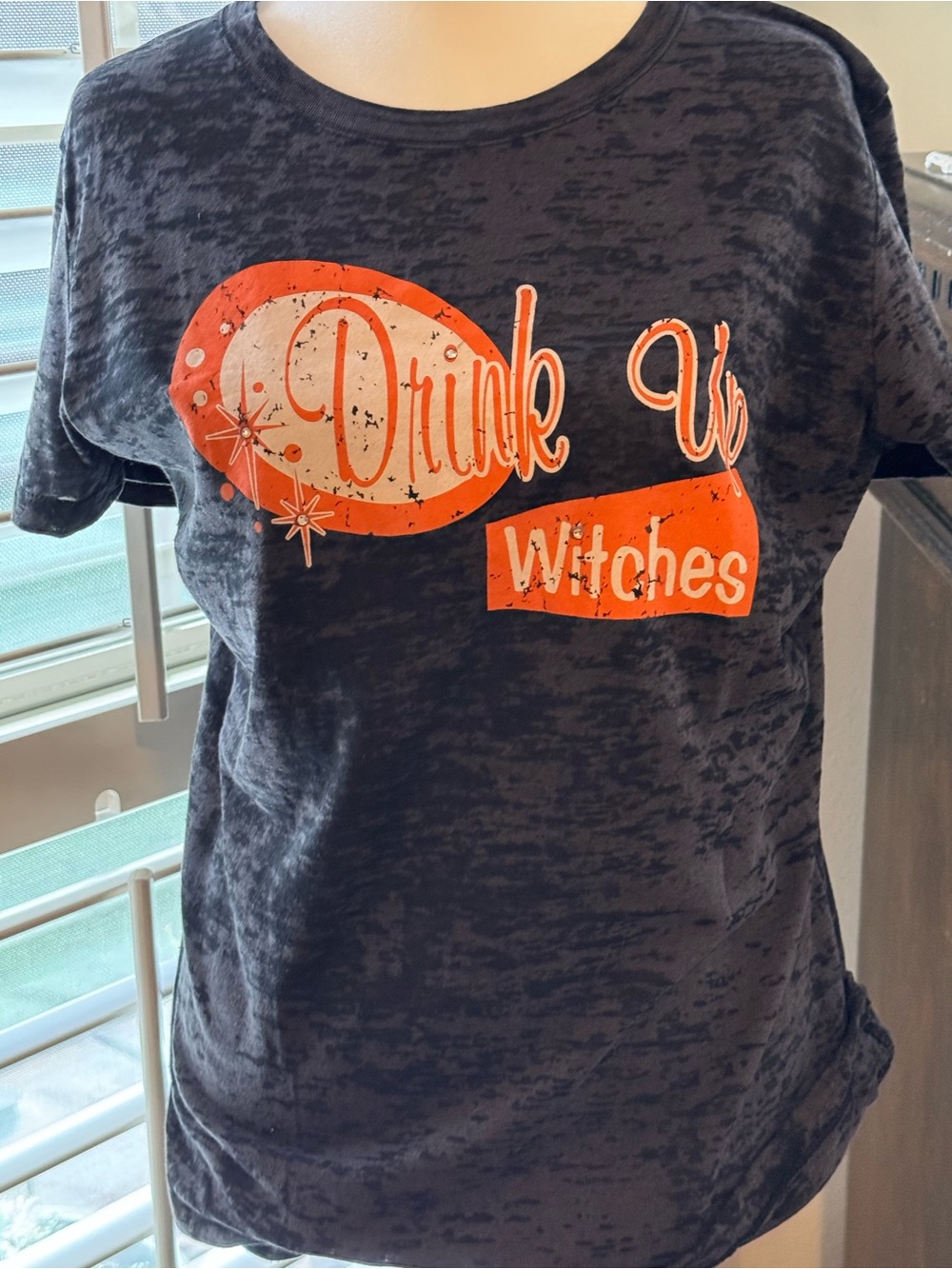 adidas Black Tee with Orange 'Drink Up Witches' Graphic